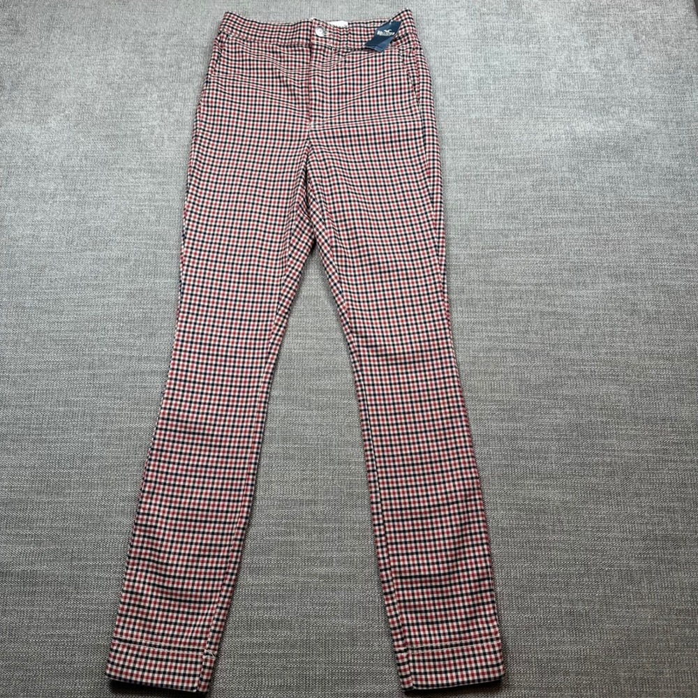Hollister Gingham Pants Women XS Red Navy Ultra High-Rise Slim Check